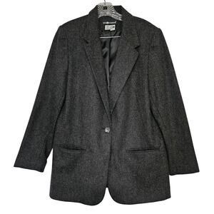 Sag Harbor Size 10 Grey Wool Blend Blazer Jacket Dark Academia Minimalist 80s
